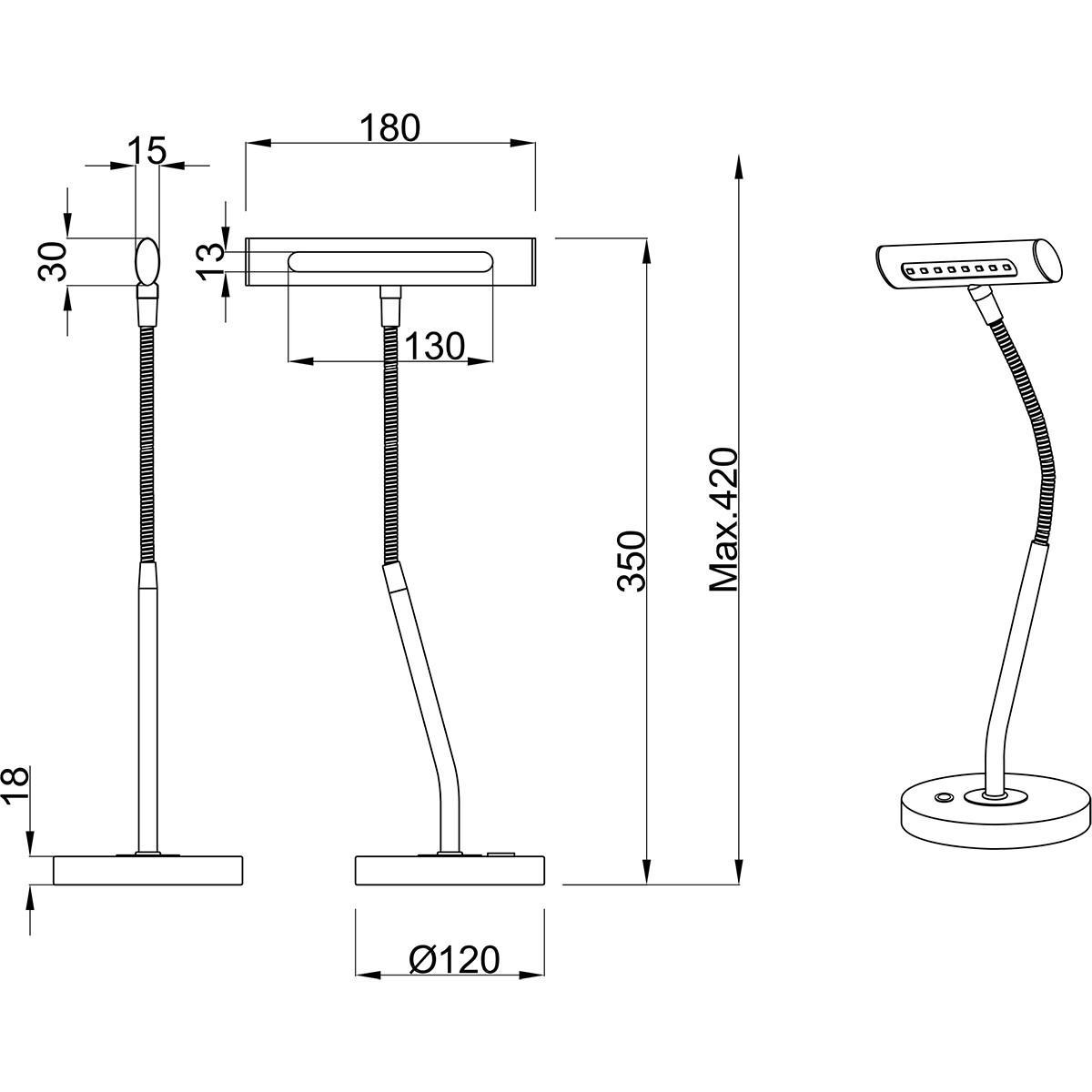 LED Bureaulamp - Trion Curty - 4W - Warm Wit 3000K - Dimbaar - Rond - Oud Brons - Aluminium