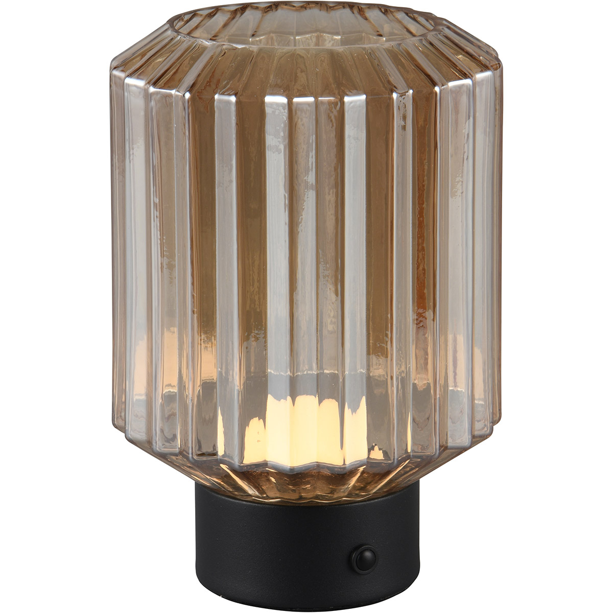 LED Tafellamp - Trion Doli - 1.5W - Warm Wit 3000K - Oplaadbare batterijen - Mat Zwart - Metaal - Amber Glas