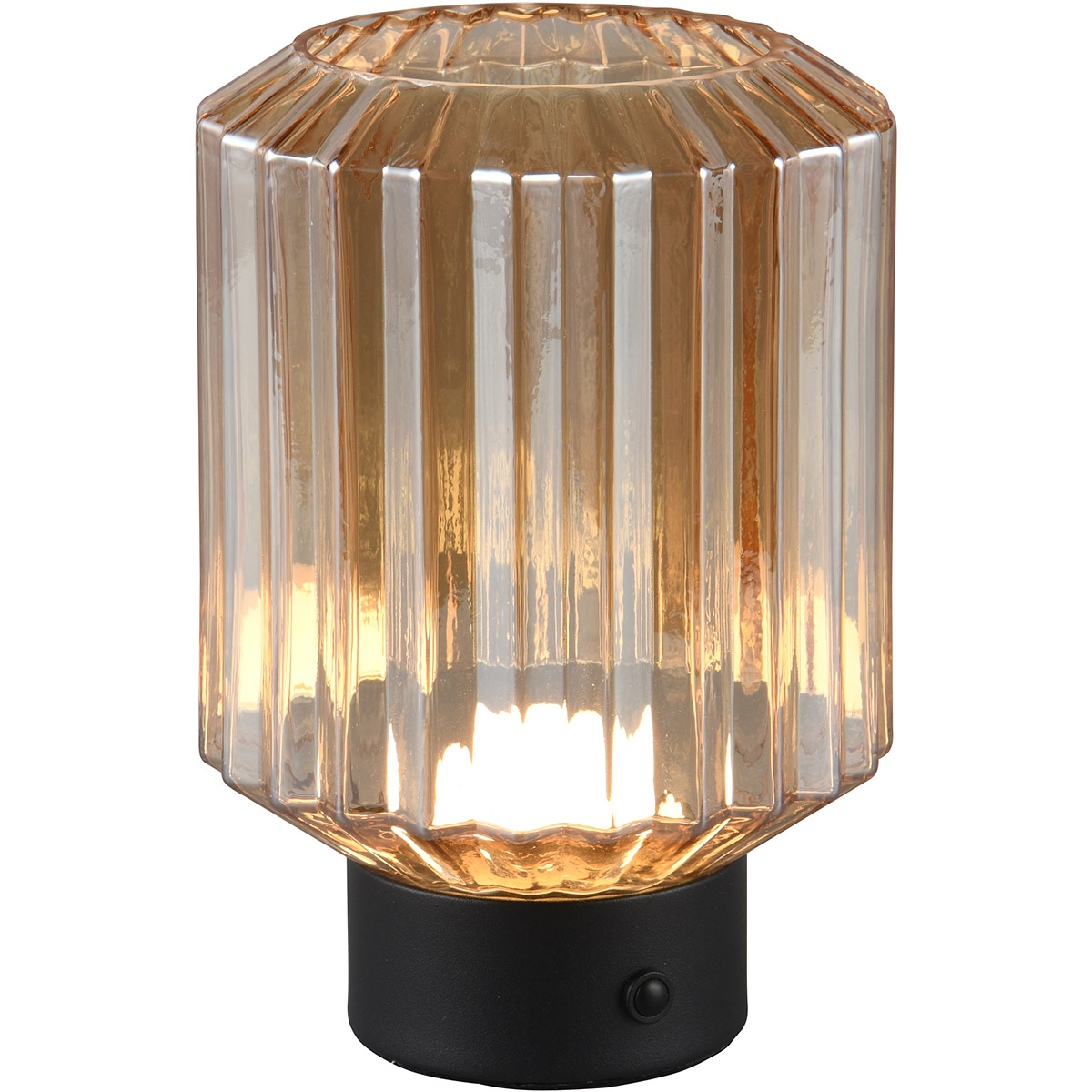 LED Tafellamp - Trion Doli - 1.5W - Warm Wit 3000K - Oplaadbare batterijen - Mat Zwart - Metaal - Amber Glas