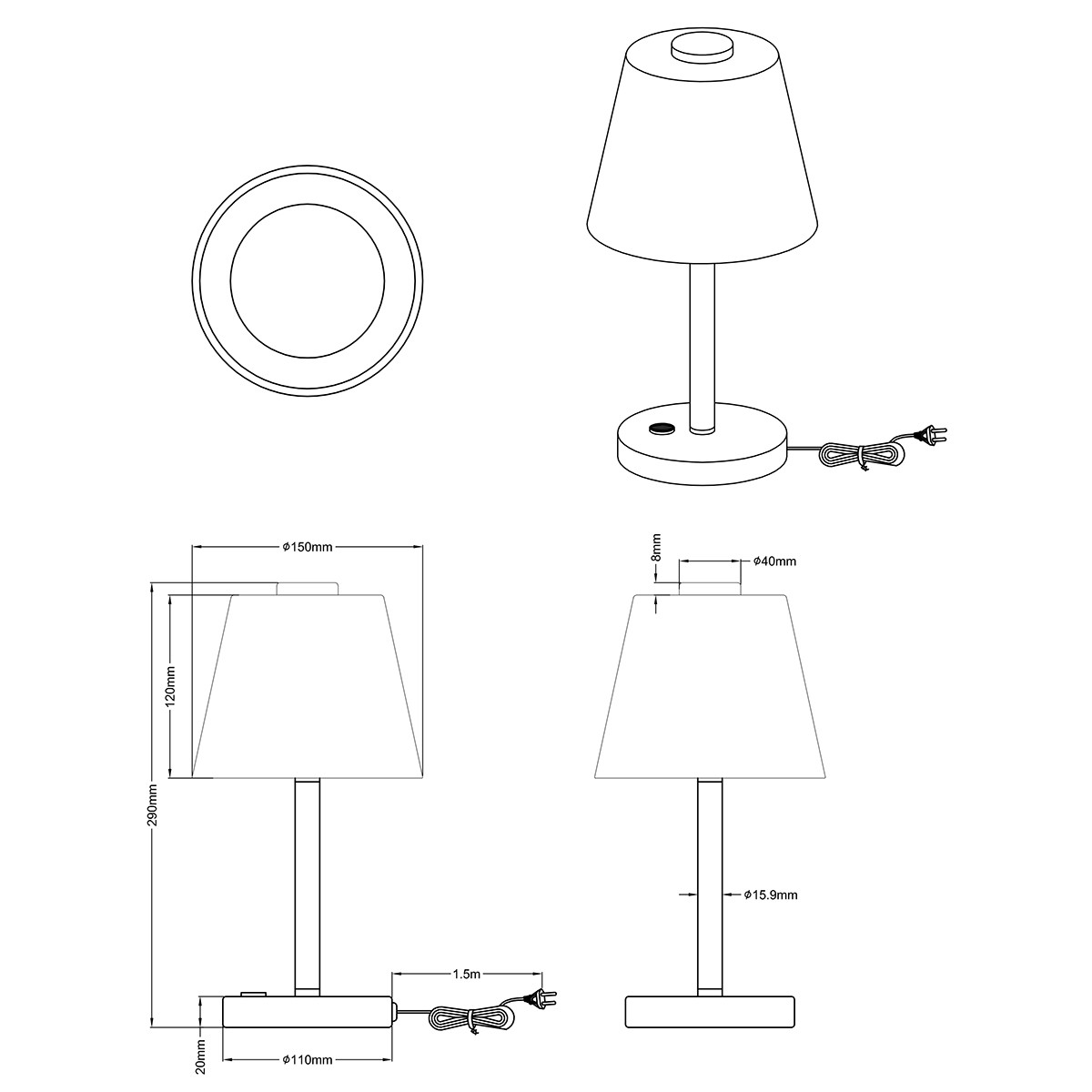 LED Tafellamp - Trion Emaro - 4.5W - Warm Wit 3000K - Dimbaar - Rond - Glans Chroom - Aluminium