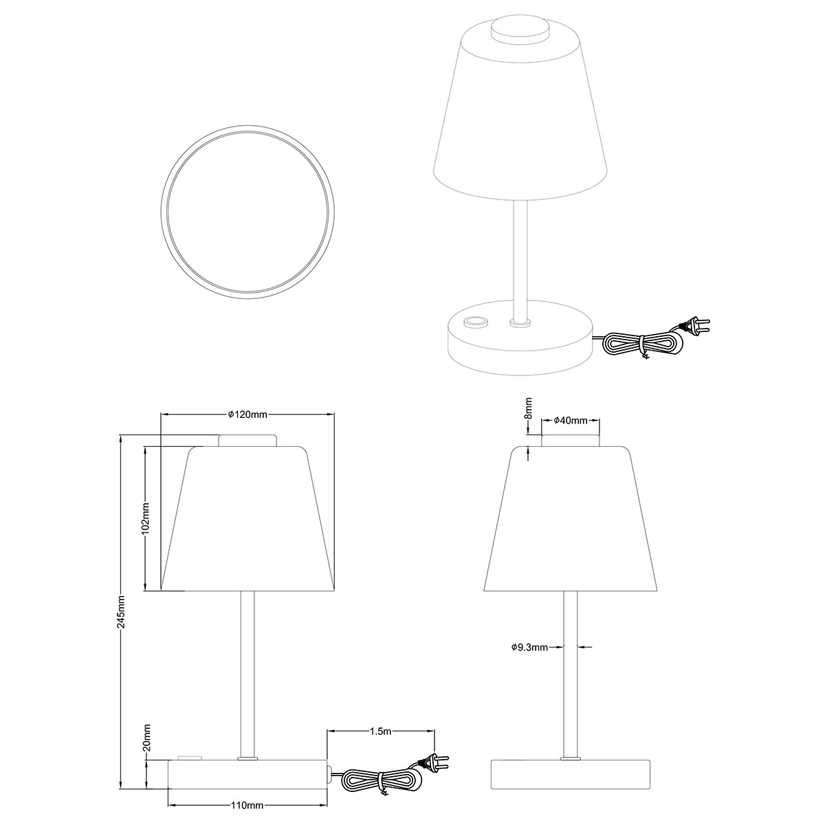 LED Tafellamp - Trion Emminy - 2W - Warm Wit 3000K - Dimbaar - Rond - Mat Nikkel - Aluminium