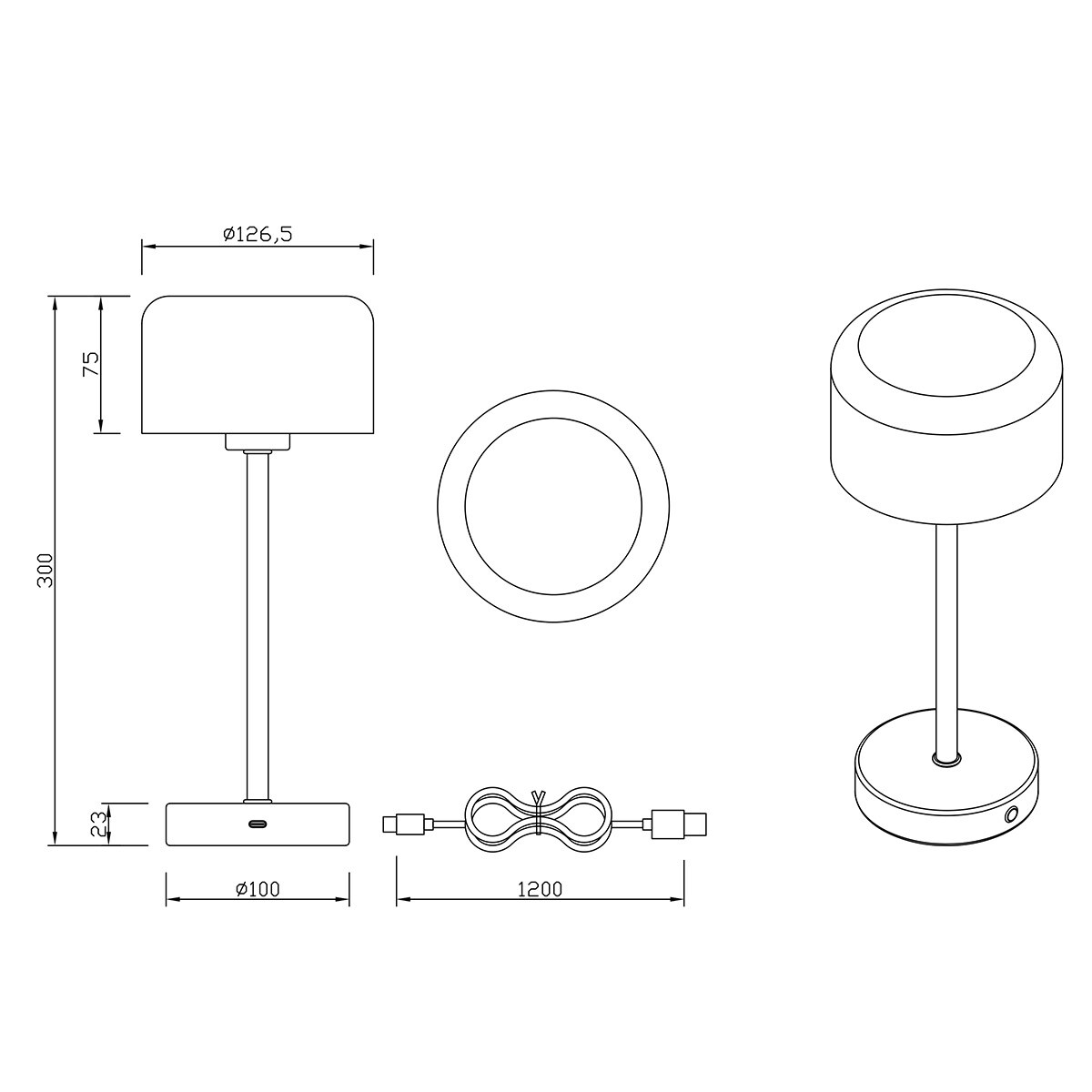 LED Tafellamp - Trion Feli - 1.5W - Warm Wit 3000K - Oplaadbare batterijen - Chroom - Metaal