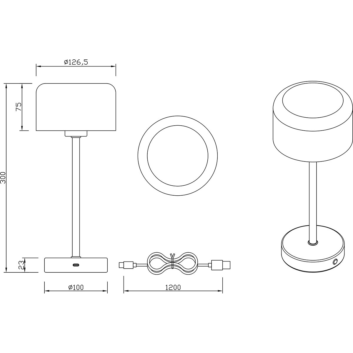 LED Tafellamp - Trion Feli - 1.5W - Warm Wit 3000K - Oplaadbare batterijen - Gepolijst Messing - Metaal