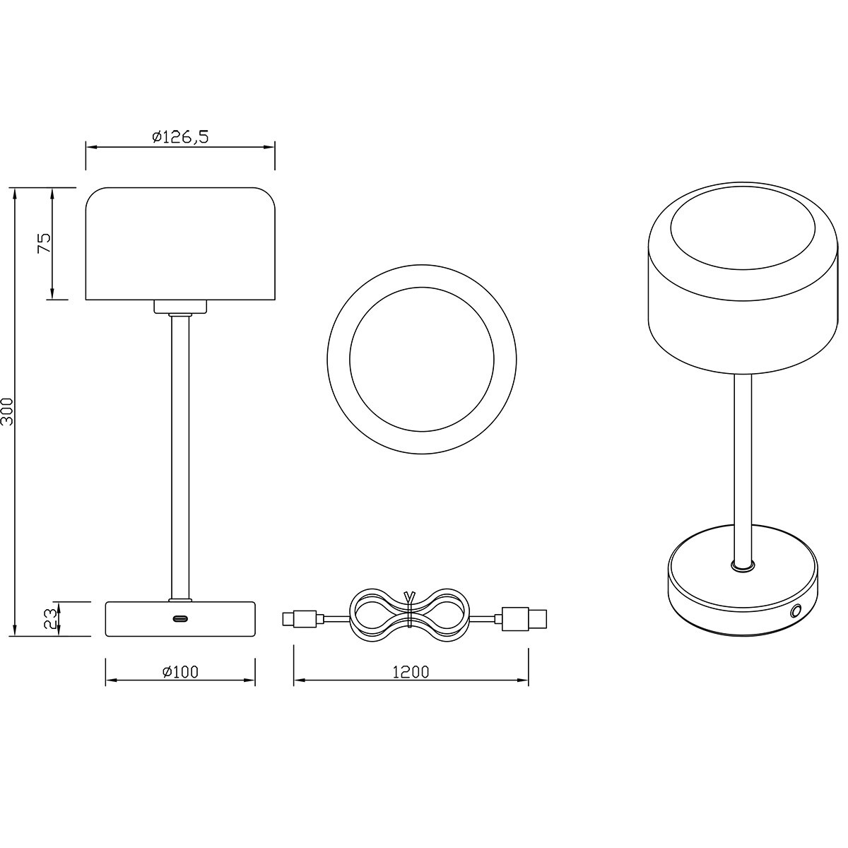 LED Tafellamp - Trion Feli - 1.5W - Warm Wit 3000K - Oplaadbare batterijen - Messing - Metaal