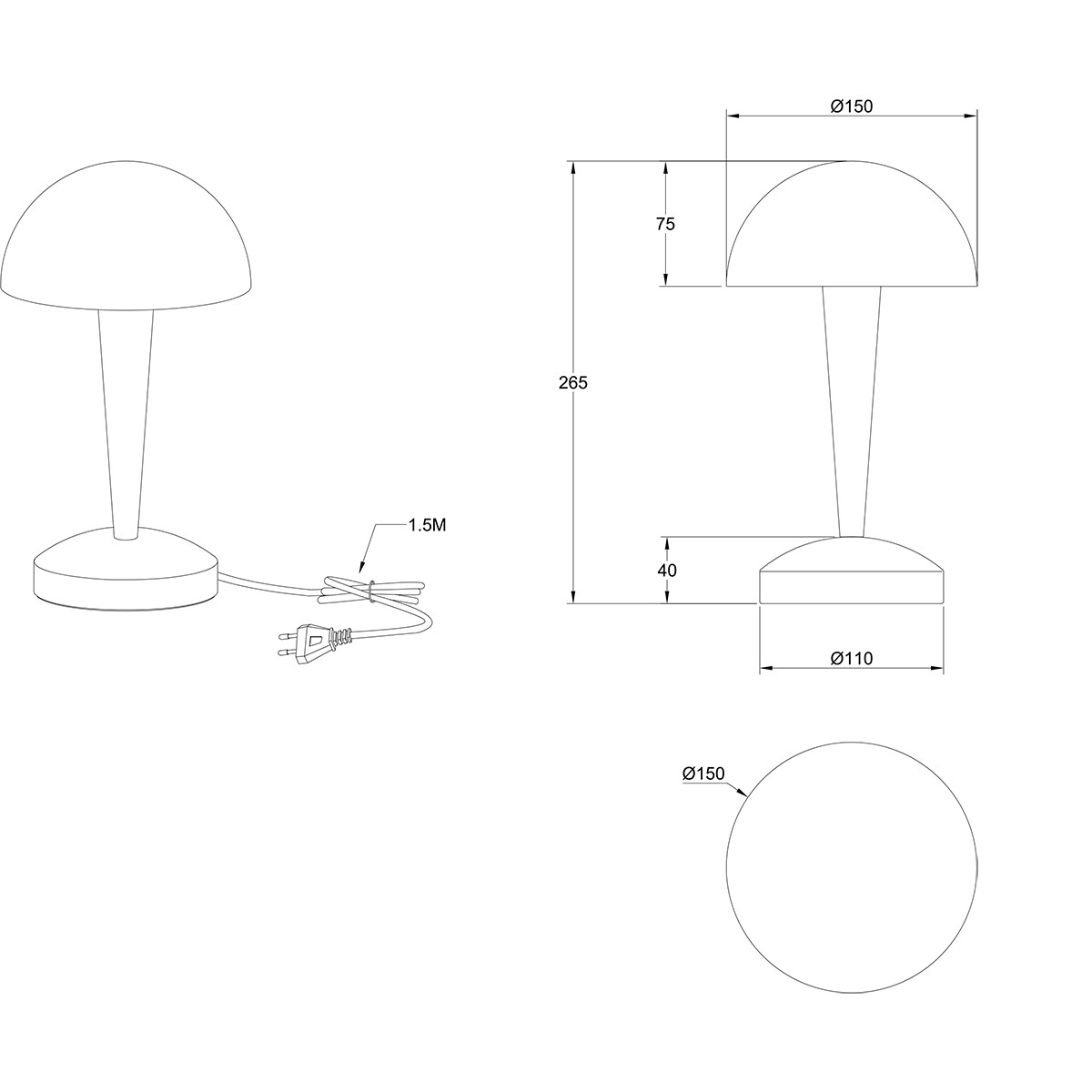 LED Tafellamp - Trion Candin - E14 Fitting - Warm Wit 3000K - Zwart/Chroom