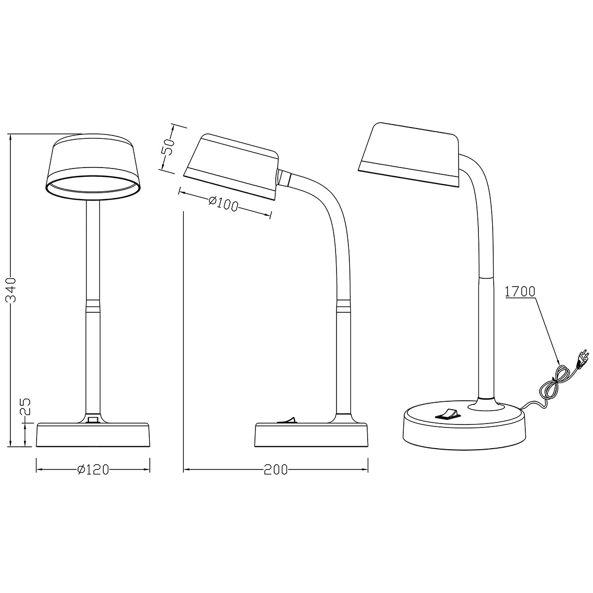 LED Bureaulamp - Trion Kiki - 4W - Warm Wit 3000K - Rond - Mat Titaan - Kunststof