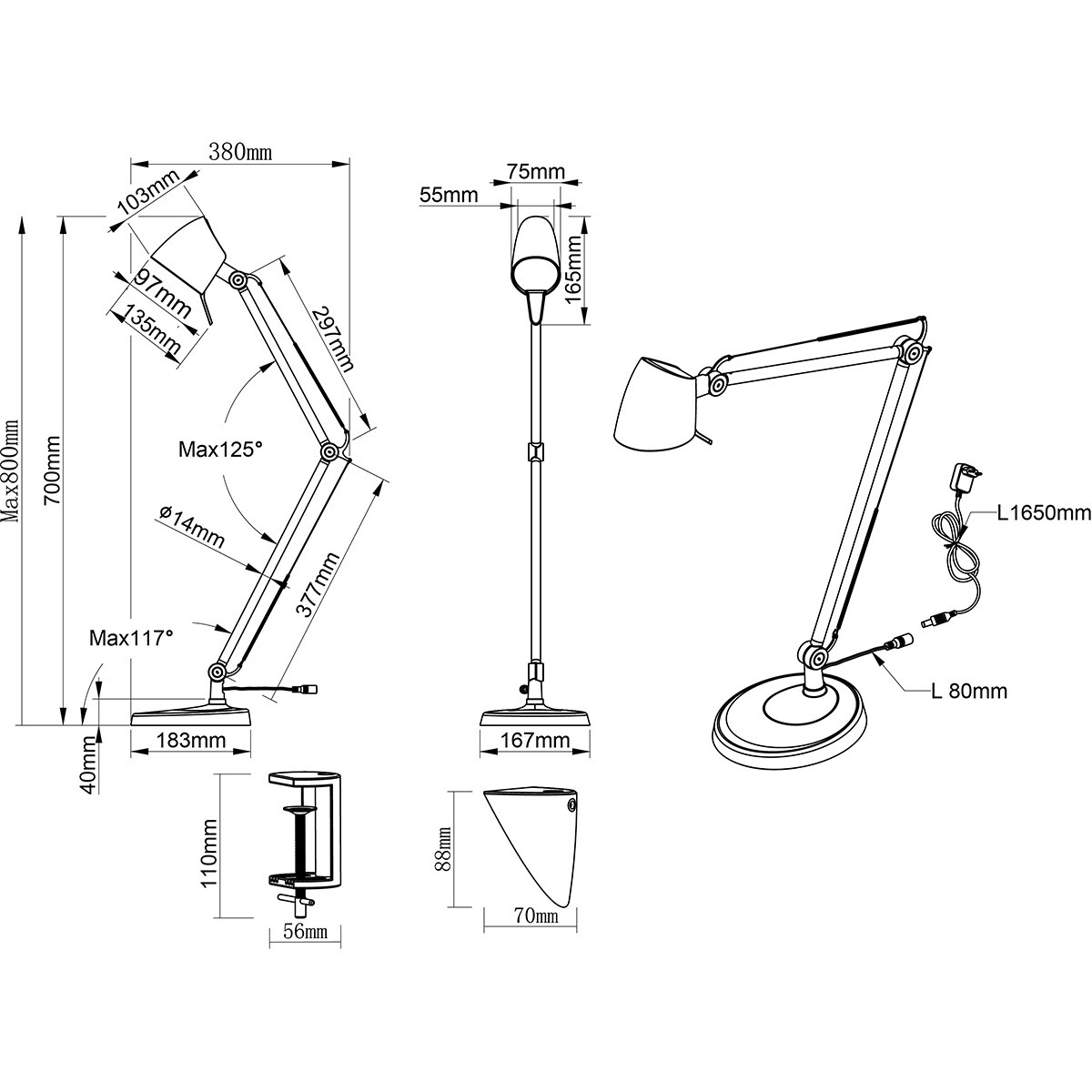 LED Bureaulamp - Trion Radino - 5W - Aanpasbare Kleur - Dimbaar - Rond - Mat Wit - Aluminium