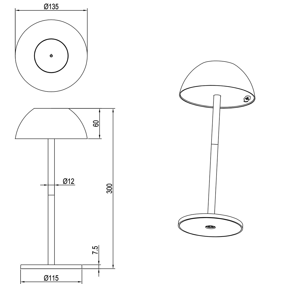 LED Tafellamp - Trion Rado - 1.7W - Warm Wit 3000K - Oplaadbare batterijen - Mat Zwart - Kunststof