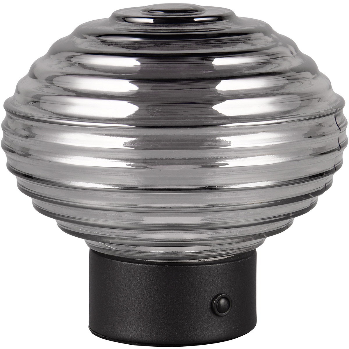 LED Tafellamp - Trion Rali - 1.5W - Warm Wit 3000K - Oplaadbare batterijen - Ovaal - Mat Zwart - Metaal - Rookkleur - Glas