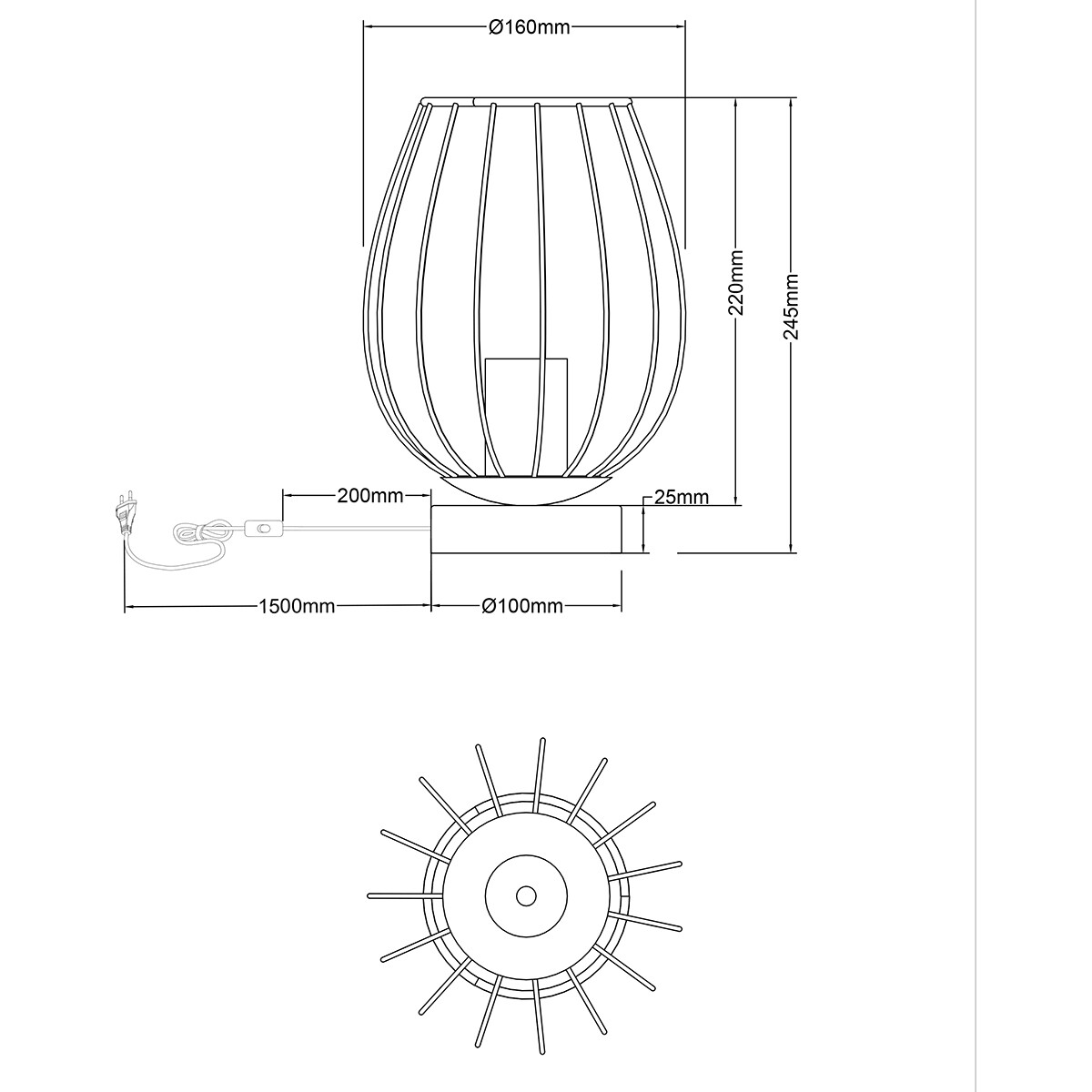 LED Tafellamp - Trion Rigo - E27 fitting - Rond - Mat Zwart - Metaal