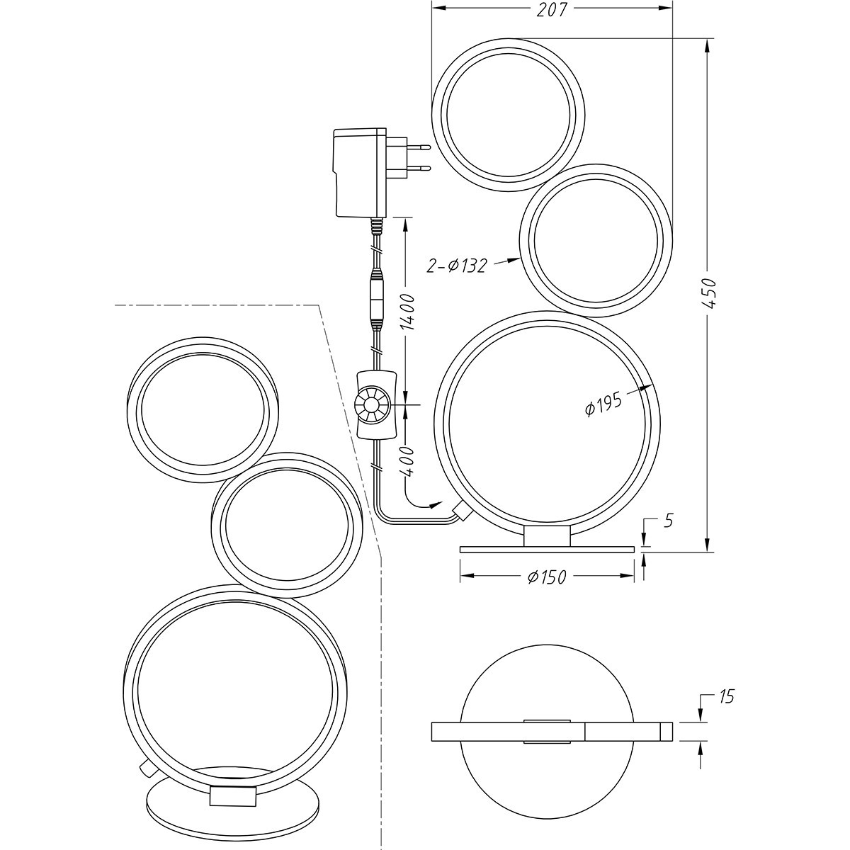 LED Tafellamp - Trion Rondy - 17W - Warm Wit 3000K - Dimbaar - Rond - Mat Wit - Aluminium