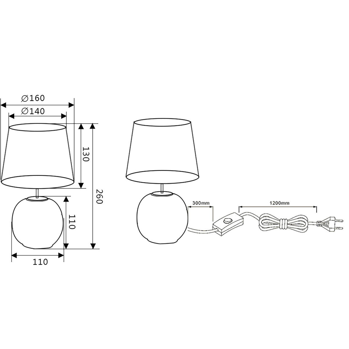 LED Tafellamp - Trion Sofia - E14 Fitting - Rond - Mat Zwart/Goud - Keramiek