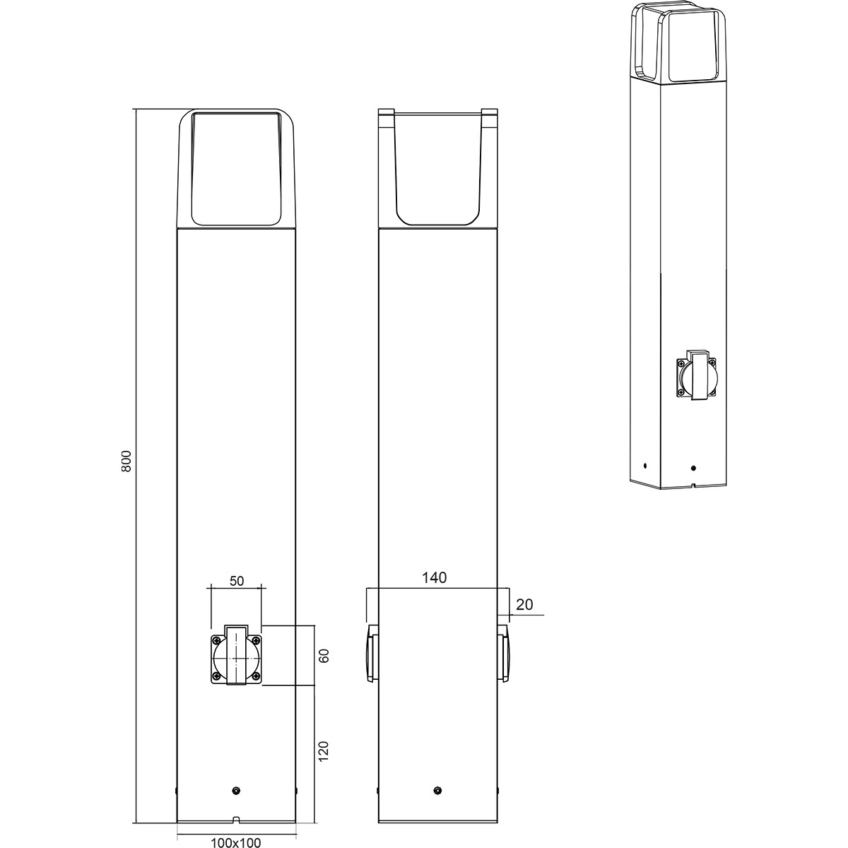 LED Tuinverlichting - Staand Buitenlamp met Stopcontact - Trion Ibroly XL - 6W - Warm Wit 3000K - Waterdicht IP54 - Mat Antraciet - Aluminium