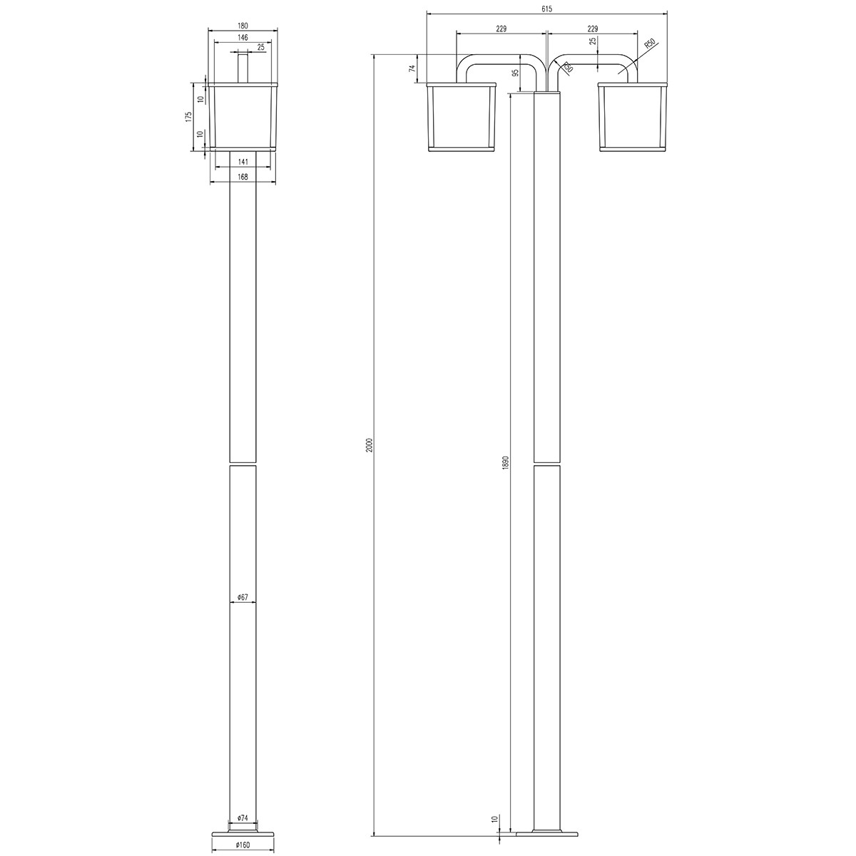 LED Tuinverlichting - Staand Buitenlamp - Trion Cubirino - 10W - E27 Fitting - Warm Wit 3000K - 2-lichts - Waterdicht IP54 - Mat Antraciet - Aluminium