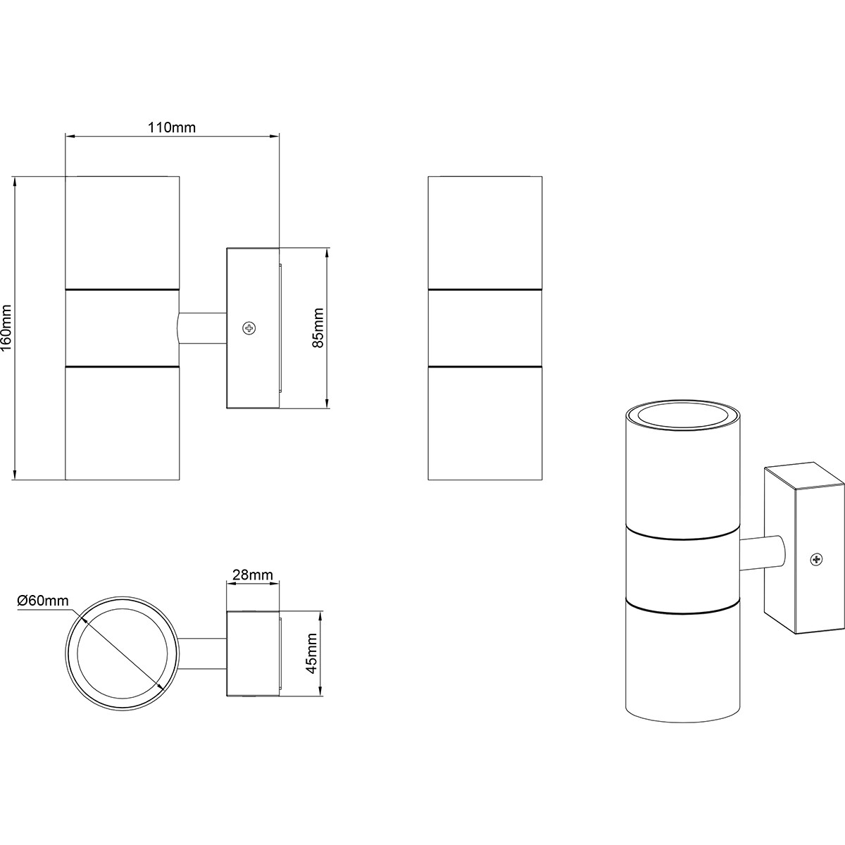 LED Tuinverlichting - Buitenlamp - Trion Lorida Up and Down - GU10 Fitting - Spatwaterdicht IP44 - Rond - Mat Antraciet - Aluminium