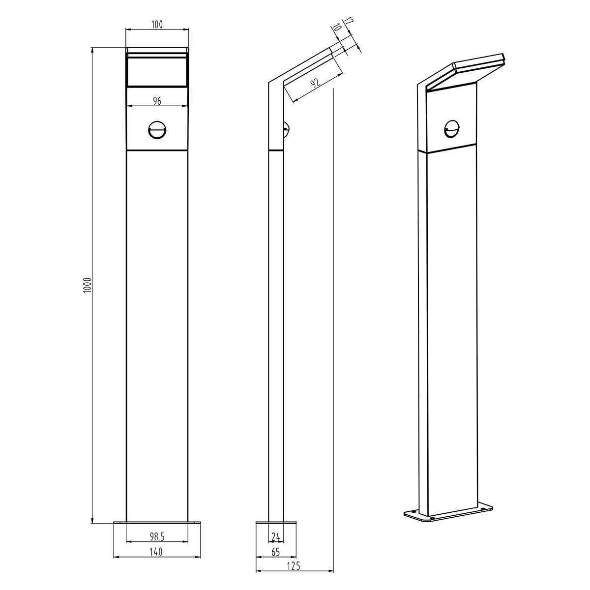 LED Tuinverlichting met Bewegingssensor - Staand - Buitenlamp - Trion Pearly XL - 8W - Warm Wit 3000K - Waterdicht IP54 - Mat Antraciet - Aluminium