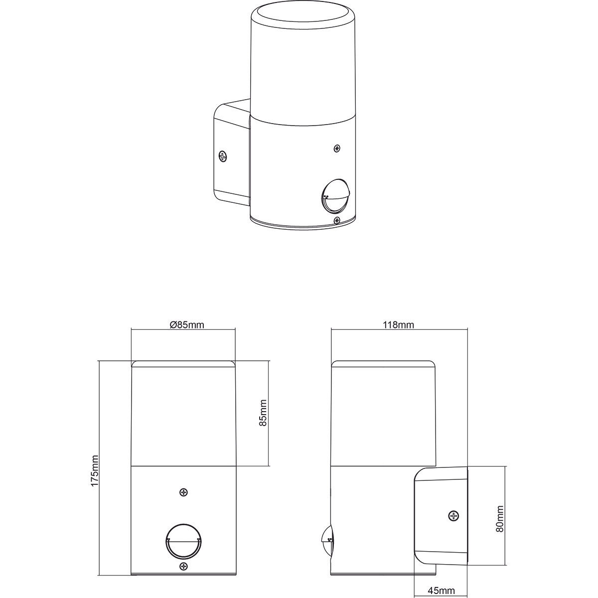 LED Tuinverlichting - Buitenlamp - Trion Sicho - E27 Fitting - Bewegingssensor - Mat Zwart - Alumunium