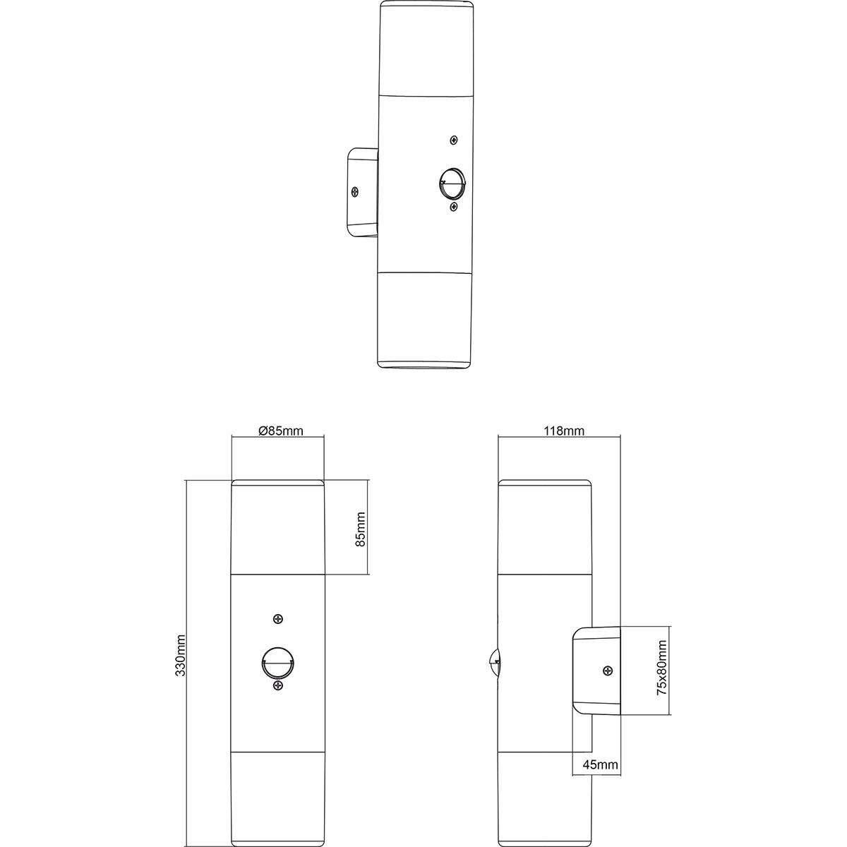 LED Tuinverlichting - Buitenlamp - Trion Sicho Up and Down - E27 Fitting - Bewegingssensor - Mat Zwart - Alumunium