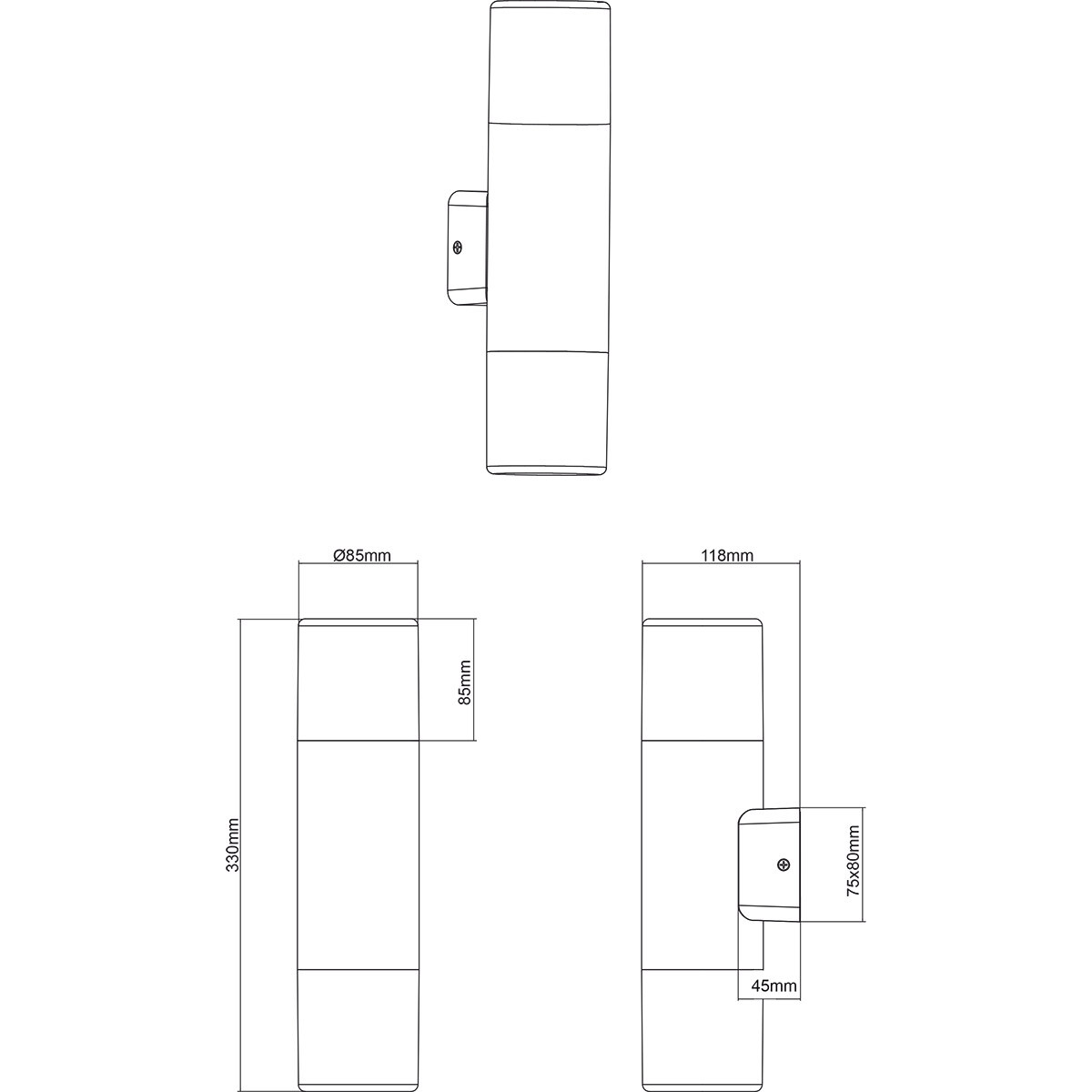 LED Tuinverlichting - Buitenlamp - Trion Sicho Up and Down - E27 Fitting - Mat Zwart - Alumunium