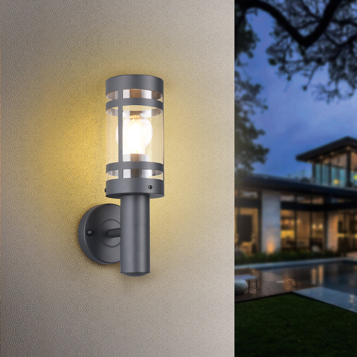 LED Tuinverlichting - Buitenlamp - Wandlamp - Trion Paulo - E27 Fitting - Spatwaterdicht IP44 - Antraciet - Metaal