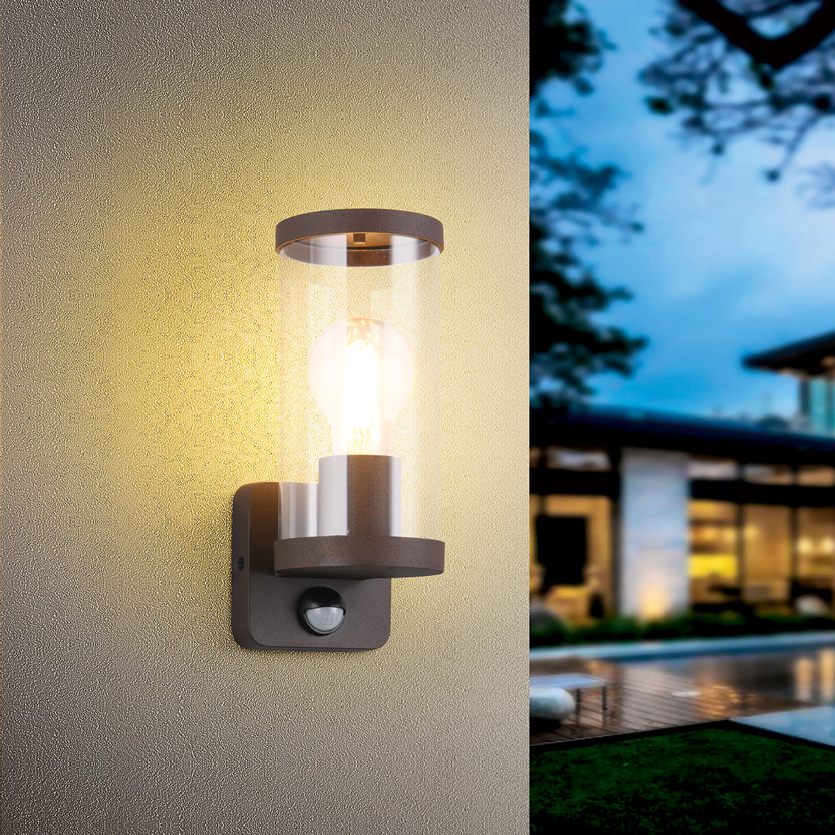 LED Tuinverlichting - Buitenlamp - Wandlamp - Trion Tino - E27 Fitting - Bewegingssensor - Bruin - Aluminium