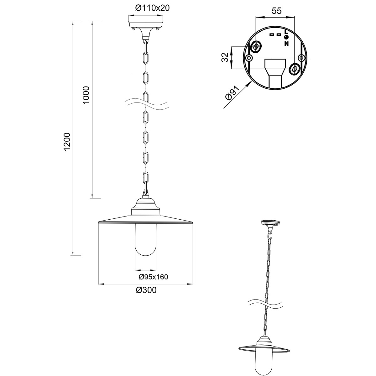 LED Tuinverlichting - Hanglamp - Trion Brinito - Plafond - E27 Fitting - Mat Grijs - Aluminium