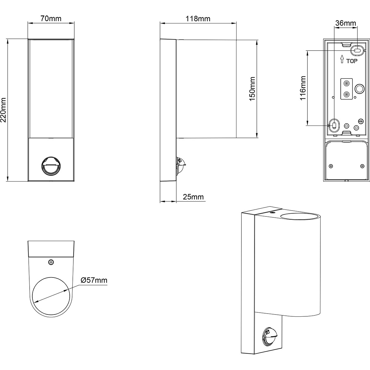 LED Tuinverlichting met Bewegingssensor - Buitenlamp - Trion Royinda Up and Down - GU10 Fitting - Spatwaterdicht IP44 - Rond - Mat Antraciet - Aluminium