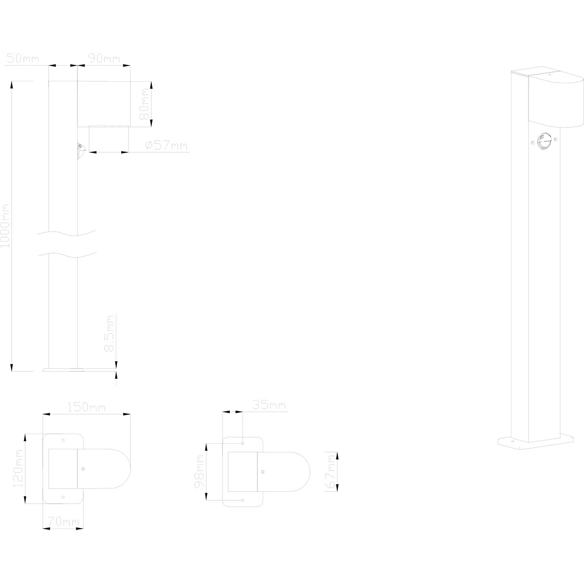 LED Tuinverlichting met Bewegingssensor - Vloerlamp - Trion Royina - Staand - GU10 Fitting - Spatwaterdicht IP44 - Rond - Mat Antraciet - Aluminium