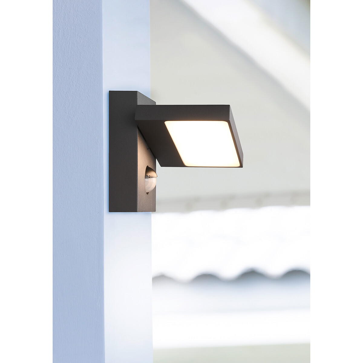 LED Tuinverlichting met Bewegingssensor - Wandlamp Buitenlamp - Trion Ihson - 8W - Warm Wit 3000K - Draaibaar - Vierkant - Mat Antraciet - Aluminium