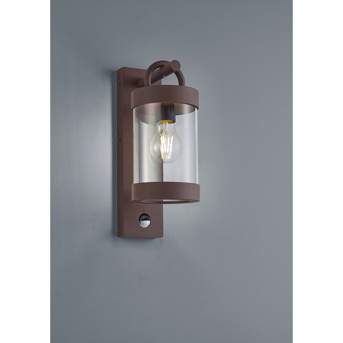 LED Tuinverlichting met Bewegingssensor - Wandlamp Buitenlamp - Trion Semby - E27 Fitting - Spatwaterdicht IP44 - Rond - Roestkleur - Aluminium