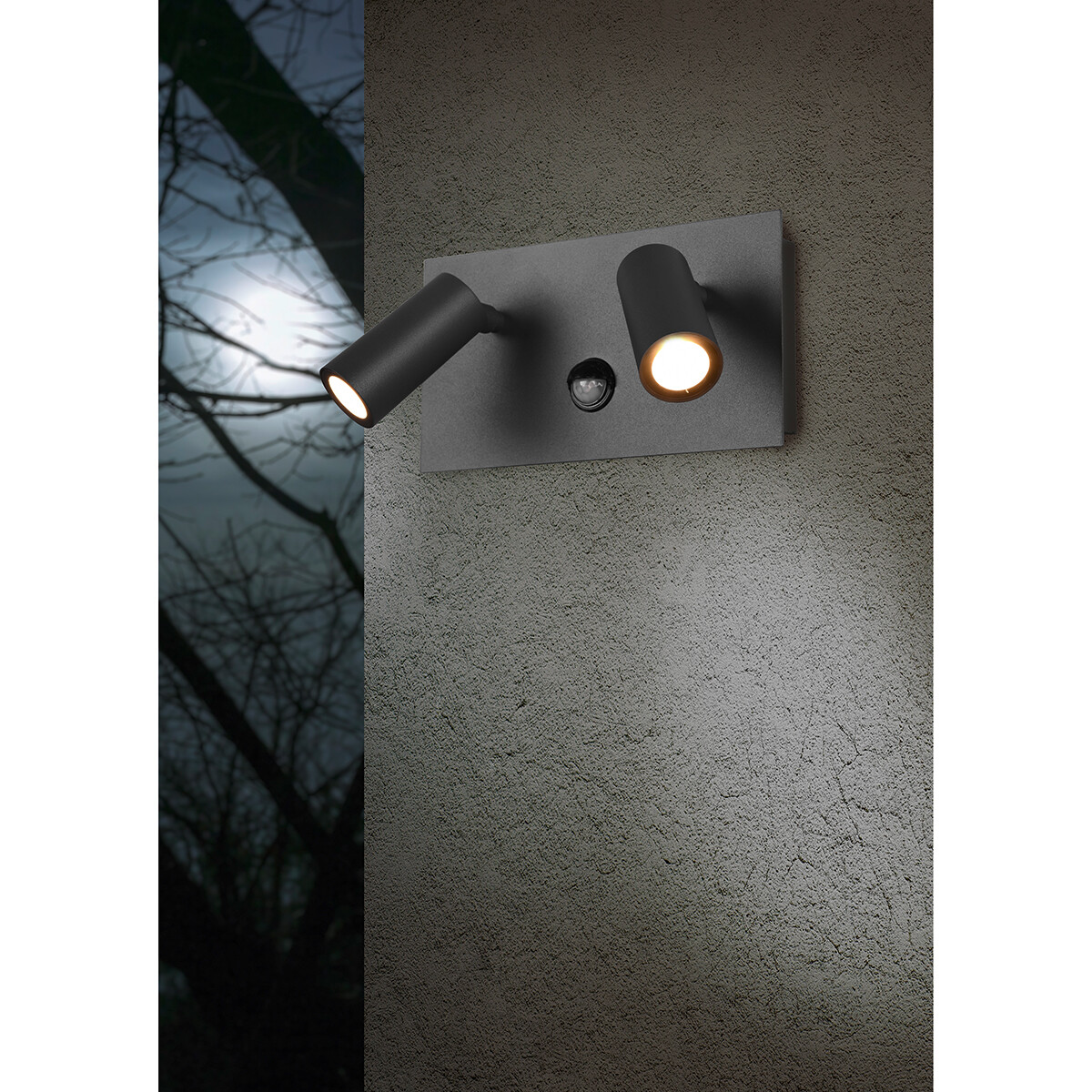 LED Tuinverlichting met Bewegingssensor - Wandlamp Buitenlamp - Trion Sonei - 6W - Warm Wit 3000K - 2-lichts - Rechthoek - Mat Antraciet - Aluminium