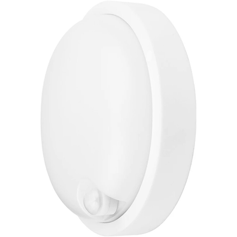 LED Tuinverlichting met Sensor - Brinton Rima - Wandlamp Buiten - 15W - Helder/Koud Wit 6500K - Mat Wit - Rond product afbeelding