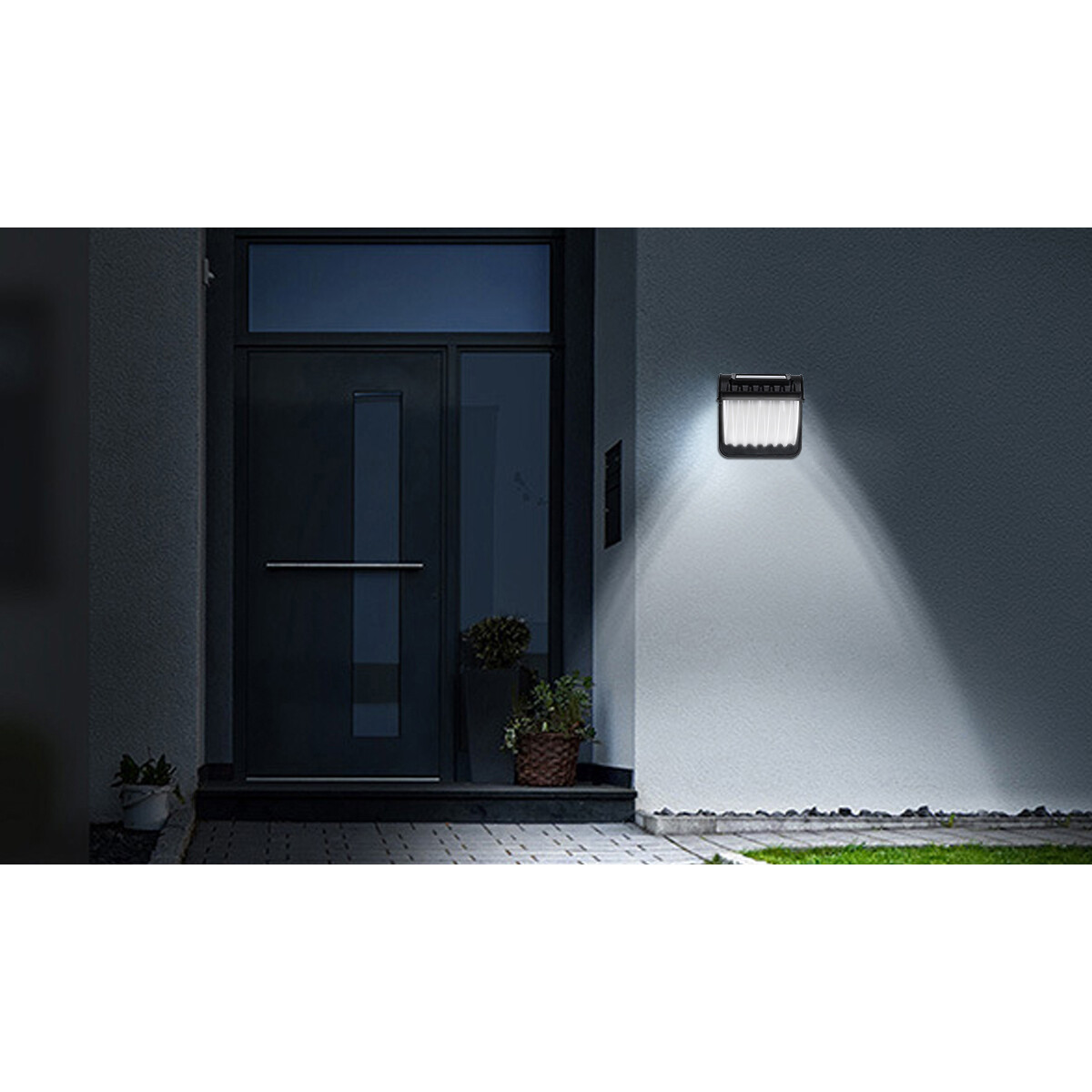 LED Tuinverlichting met Zonne-energie - Dag en Nacht Sensor - Wandlamp - Aigi Vunci - 0.12W - Helder/Koud Wit 6500K - Mat Zwart - Kunststof