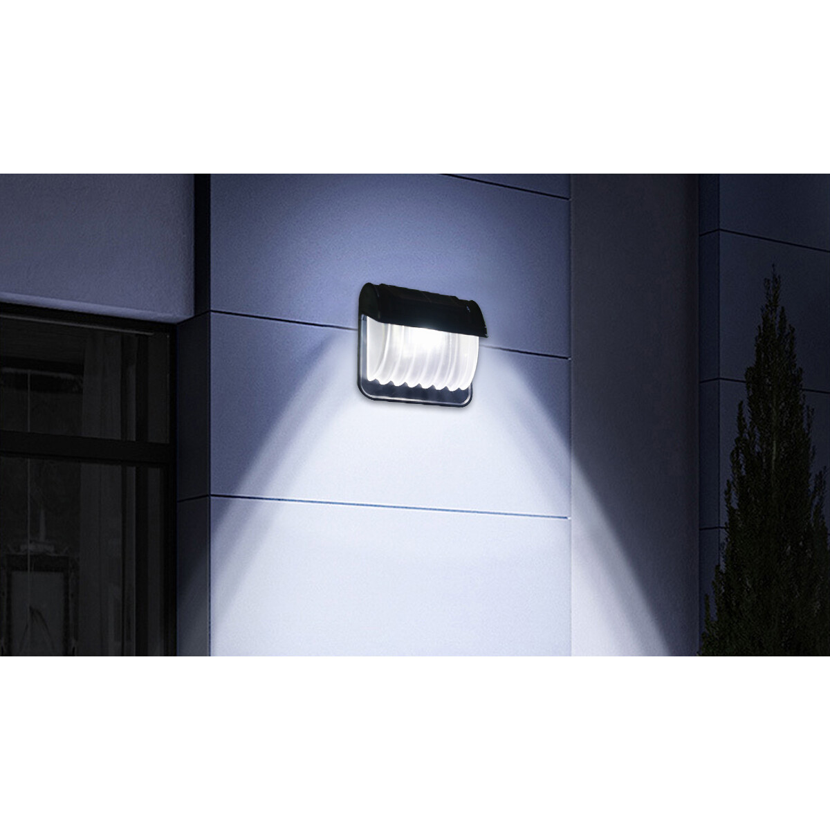 LED Tuinverlichting met Zonne-energie - Dag en Nacht Sensor - Wandlamp - Aigi Vunci - 0.12W - Helder/Koud Wit 6500K - Mat Zwart - Kunststof