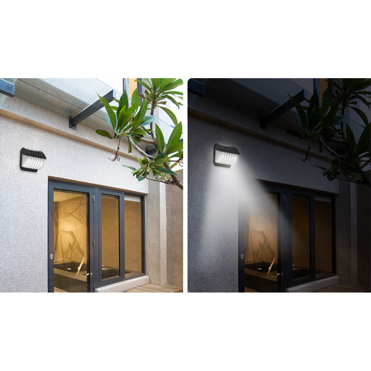 LED Tuinverlichting met Zonne-energie - Dag en Nacht Sensor - Wandlamp - Aigi Vunci - 0.12W - Helder/Koud Wit 6500K - Mat Zwart - Kunststof