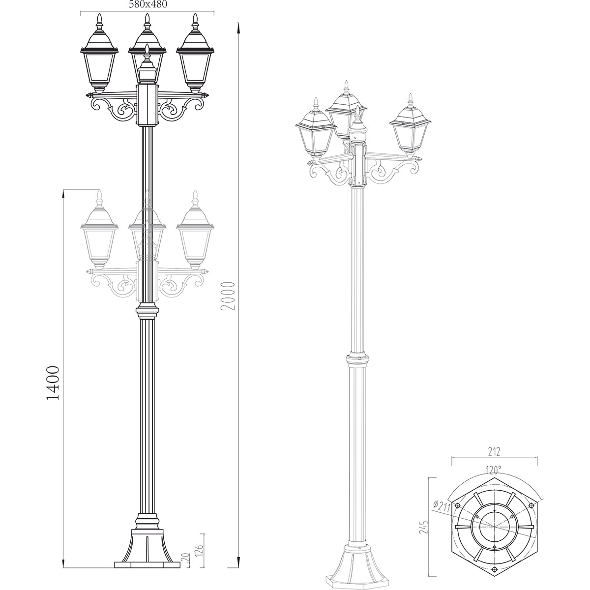 LED Tuinverlichting - Staand - Buitenlamp - Trion Zena - E27 Fitting - 3 Lichtpunten - Mat Zwarte - Aluminium