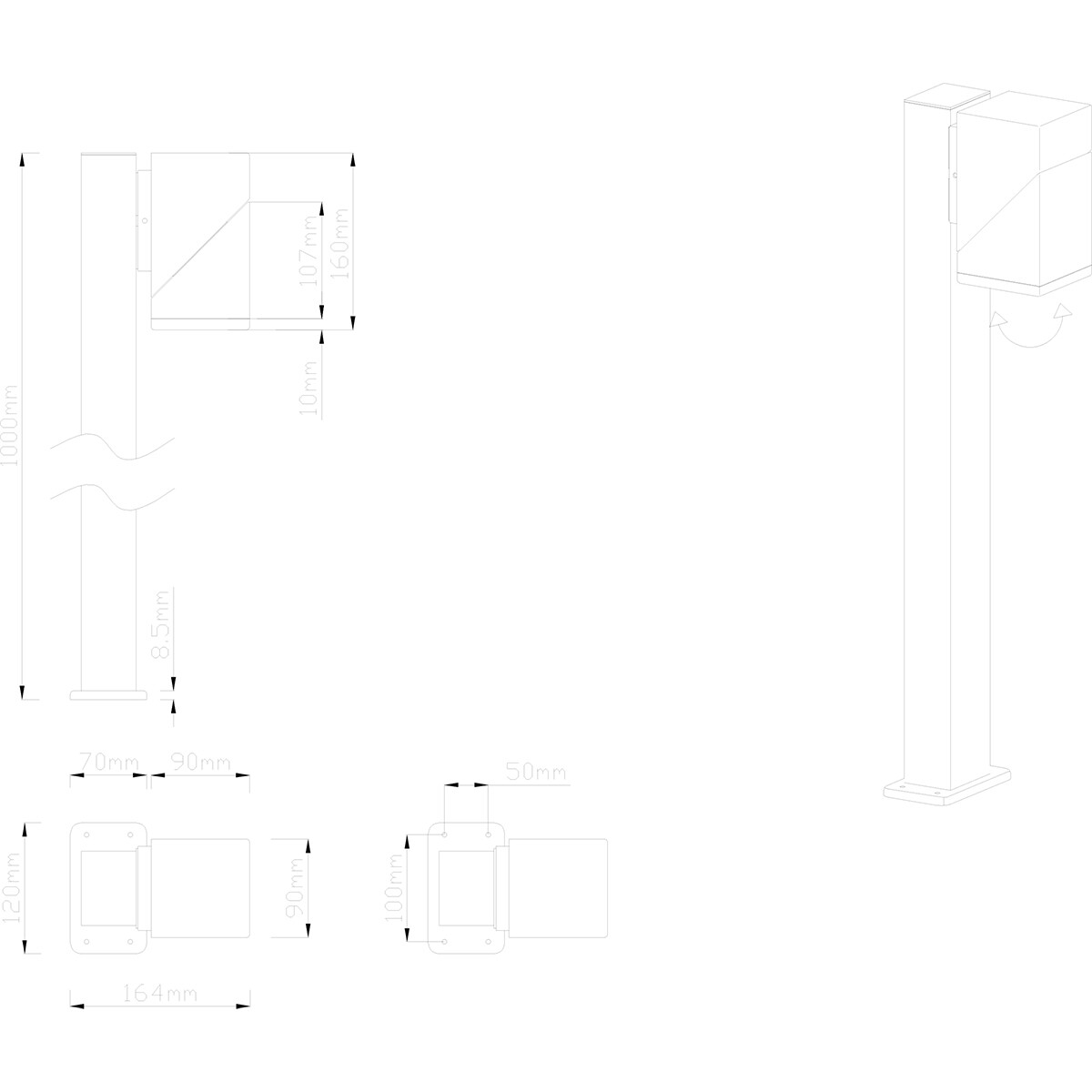 LED Tuinverlichting - Staande Buitenlamp - Trion Avirma - 7W - Warm Wit 3000K - Rechthoek - Mat Antraciet - Aluminium - 100cm