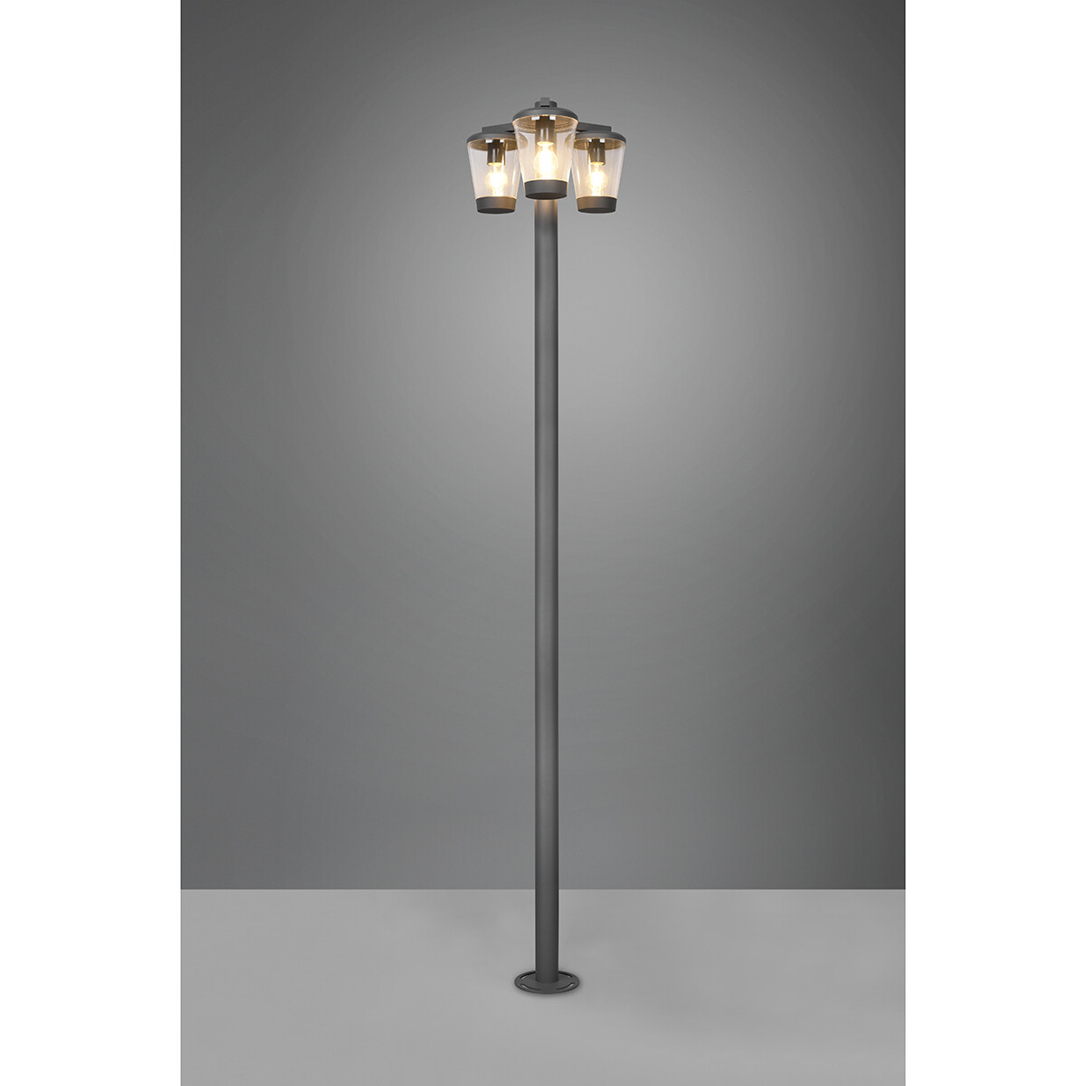 LED Tuinverlichting - Staande Buitenlamp - Trion Civonu - E27 Fitting - 3-lichts - Spatwaterdicht IP44 - Rond - Mat Antraciet - Aluminium