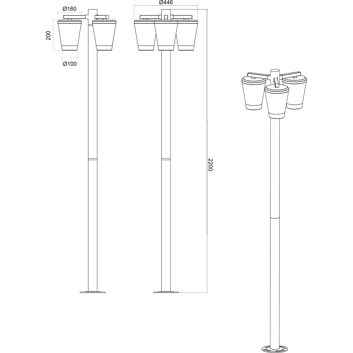 LED Tuinverlichting - Staande Buitenlamp - Trion Civonu - E27 Fitting - 3-lichts - Spatwaterdicht IP44 - Rond - Mat Antraciet - Aluminium