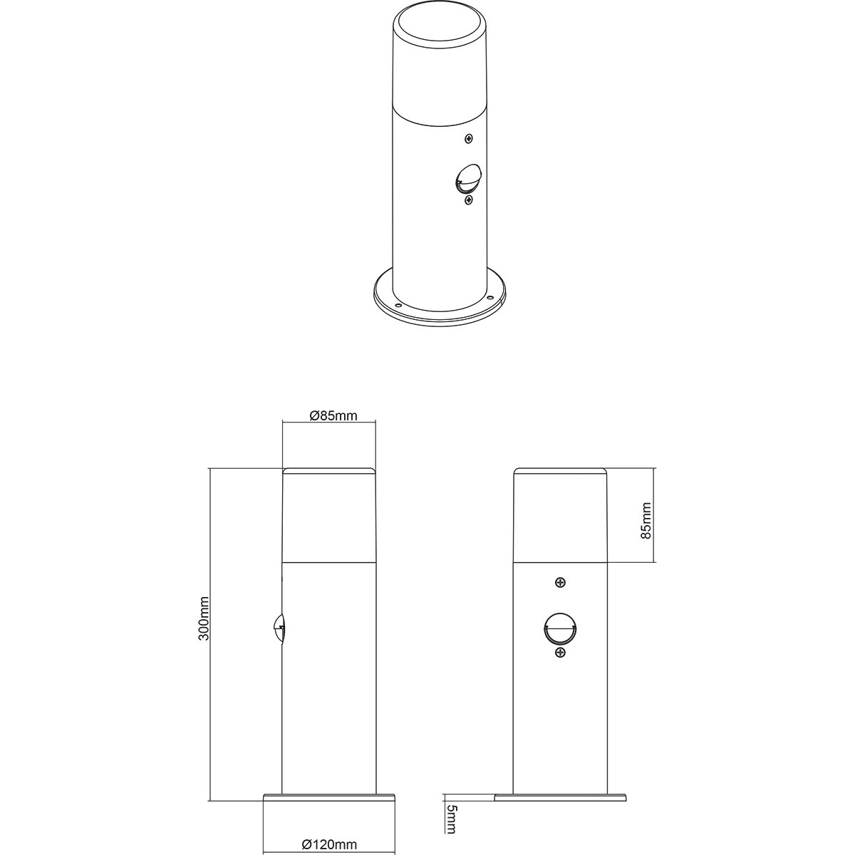 LED Tuinverlichting - Staande Buitenlamp - Trion Sicho - E27 Fitting - Bewegingssensor - Rond - Mat Zwart - Aluminium