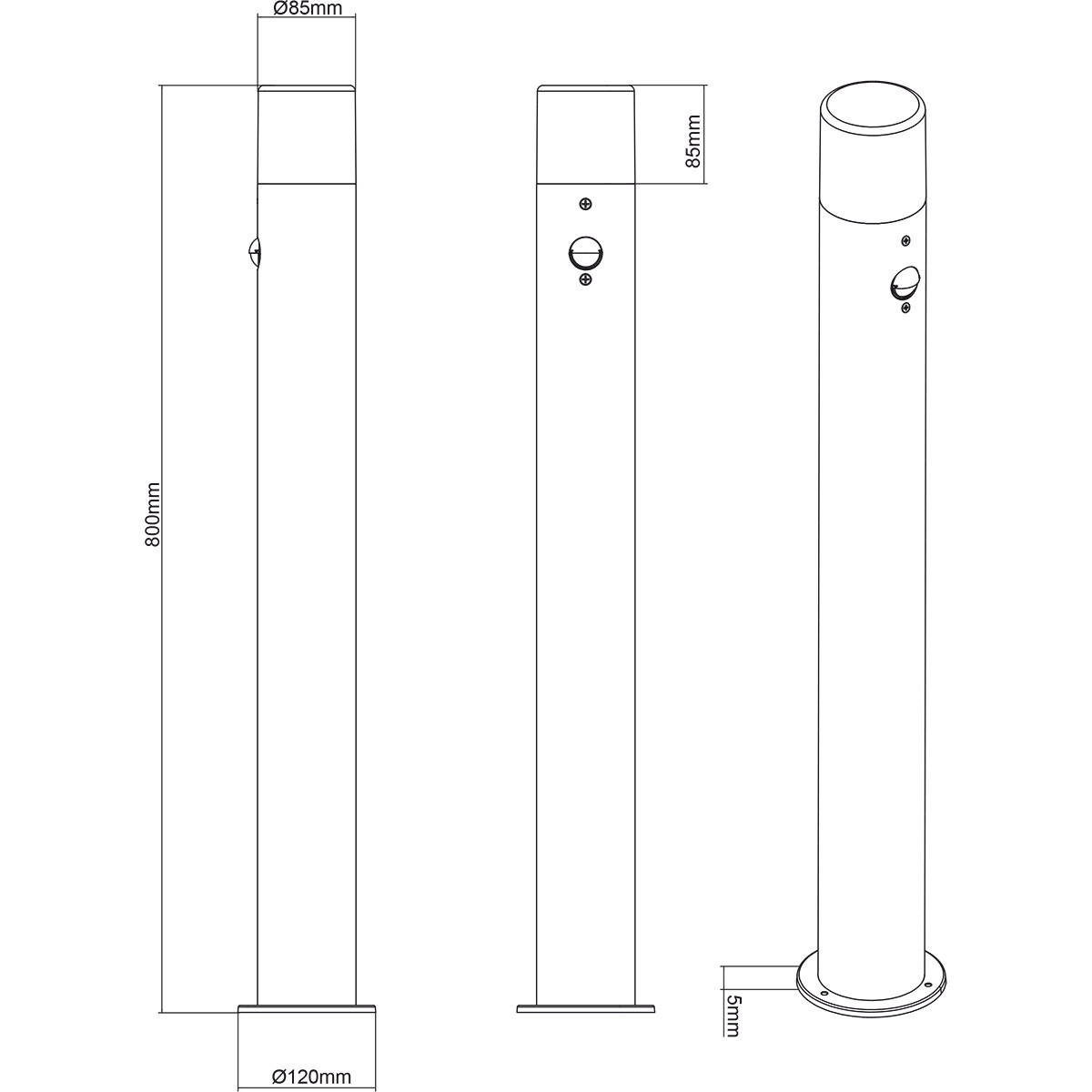 LED Tuinverlichting - Staande Buitenlamp - Trion Sicho XL - E27 Fitting - Bewegingssensor - Rond - Mat Zwart - Aluminium