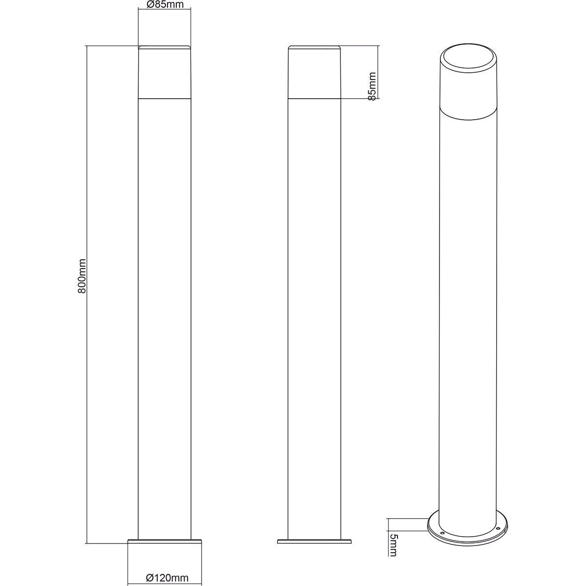 LED Tuinverlichting - Staande Buitenlamp - Trion Sicho XL - E27 Fitting - Spatwaterdicht IP44 - Rond - Mat Zwart - Aluminium