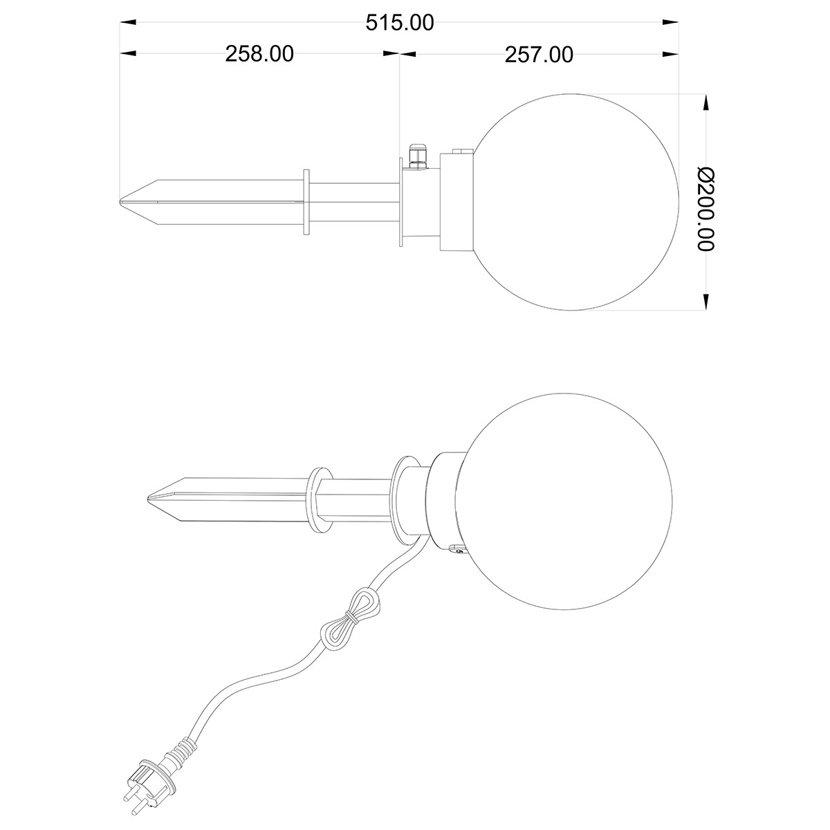 LED Priklamp met Stekker - Trion Balino - E27 Fitting - Mat Zwart - Kunststof - Ø200