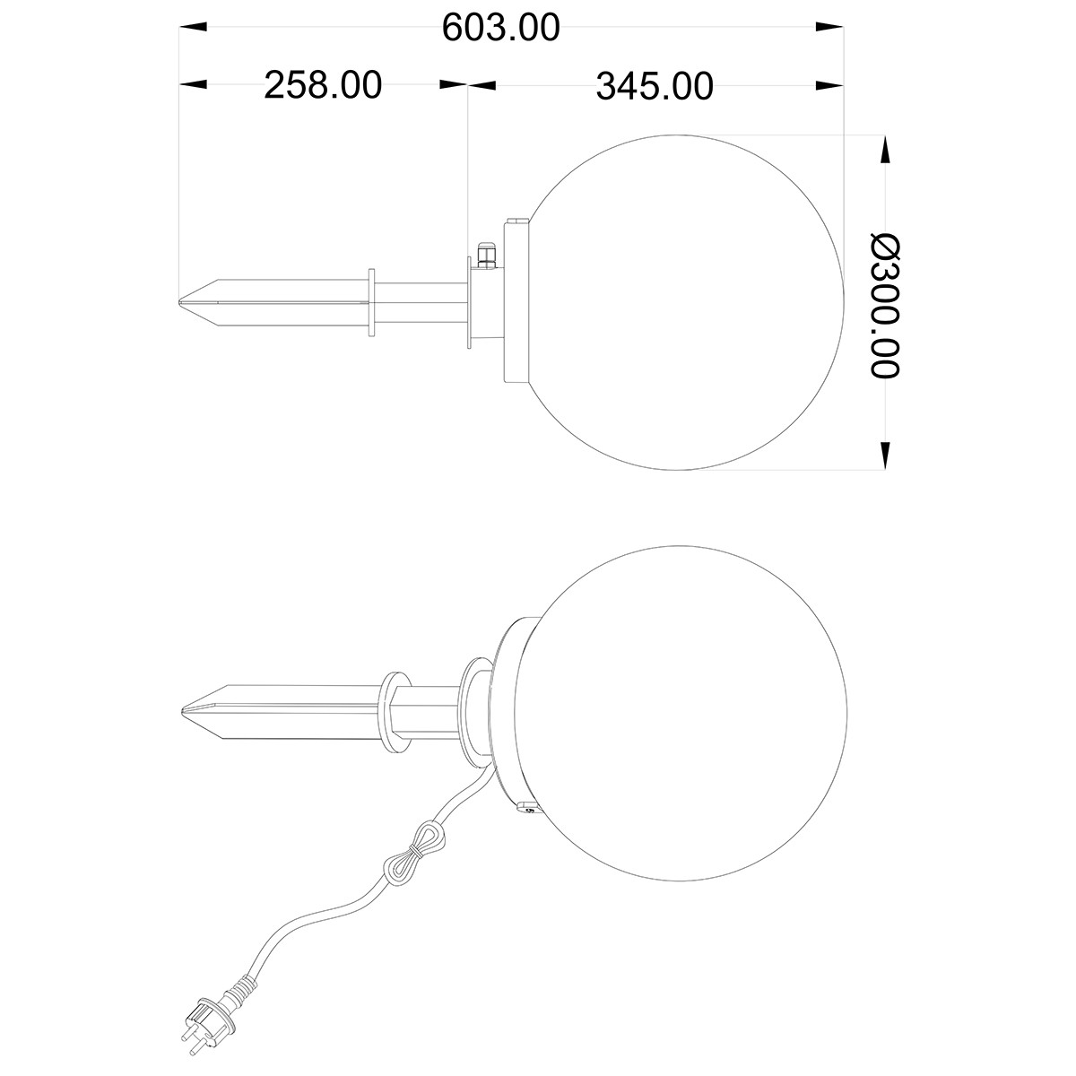 LED Priklamp met Stekker - Trion Balino - E27 Fitting - Mat Zwart - Kunststof - Ø300