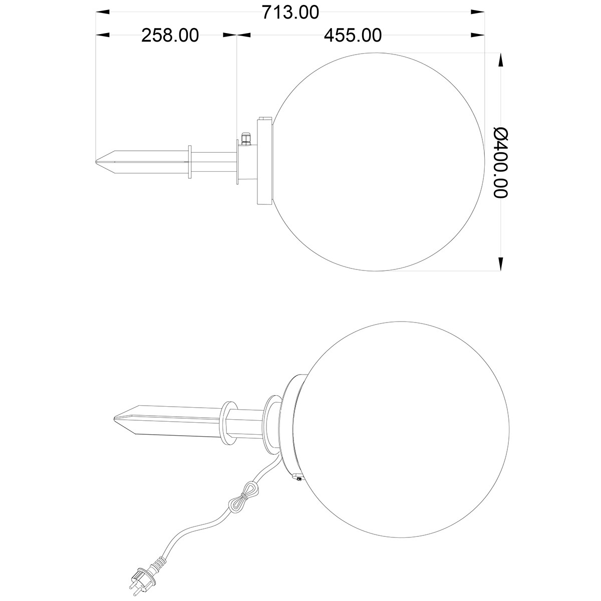 LED Priklamp met Stekker - Trion Balino - E27 Fitting - Mat Zwart - Kunststof - Ø400