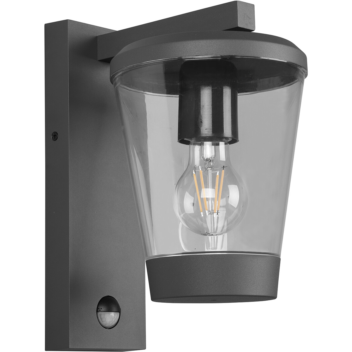 LED Tuinverlichting met Bewegingssensor - Wandlamp - Trion Civonu - E27 Fitting - Spatwaterdicht IP44 - Rond - Mat Antraciet - Aluminium