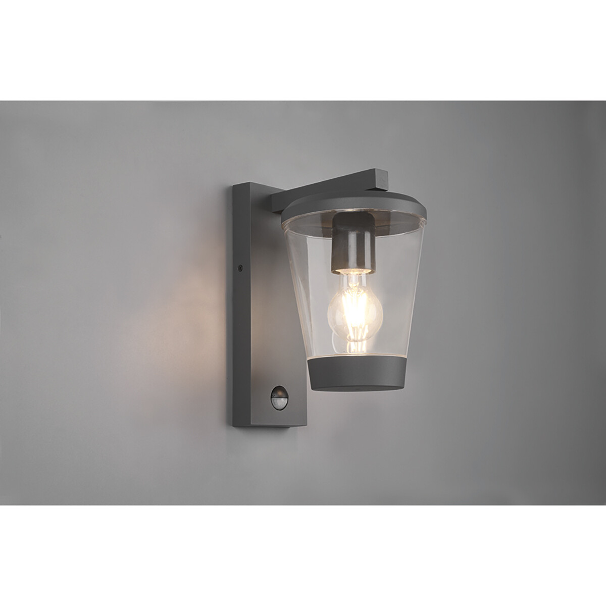 LED Tuinverlichting met Bewegingssensor - Wandlamp - Trion Civonu - E27 Fitting - Spatwaterdicht IP44 - Rond - Mat Antraciet - Aluminium