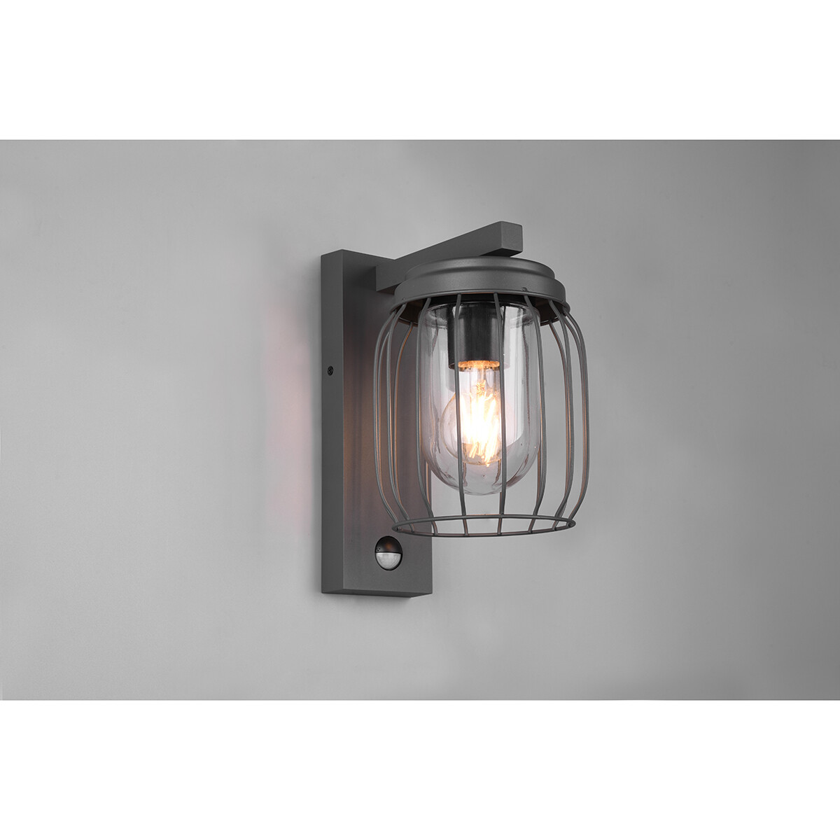 LED Tuinverlichting met Bewegingssensor - Wandlamp - Trion Tinolo - E27 Fitting - Spatwaterdicht IP44 - Rond - Mat Antraciet - Aluminium