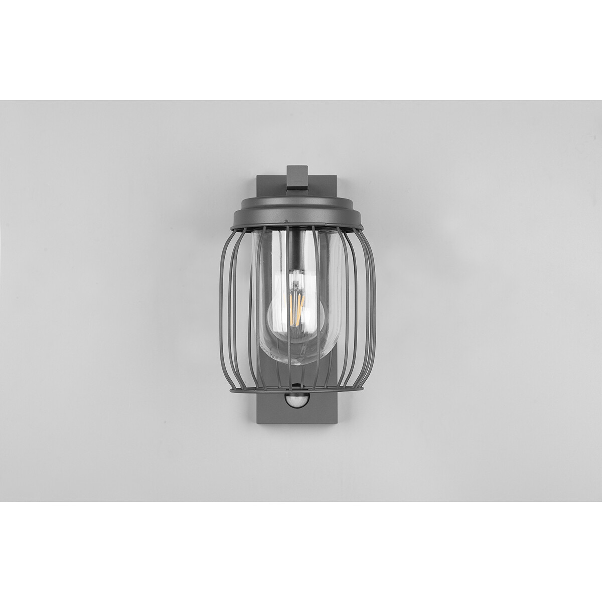 LED Tuinverlichting met Bewegingssensor - Wandlamp - Trion Tinolo - E27 Fitting - Spatwaterdicht IP44 - Rond - Mat Antraciet - Aluminium