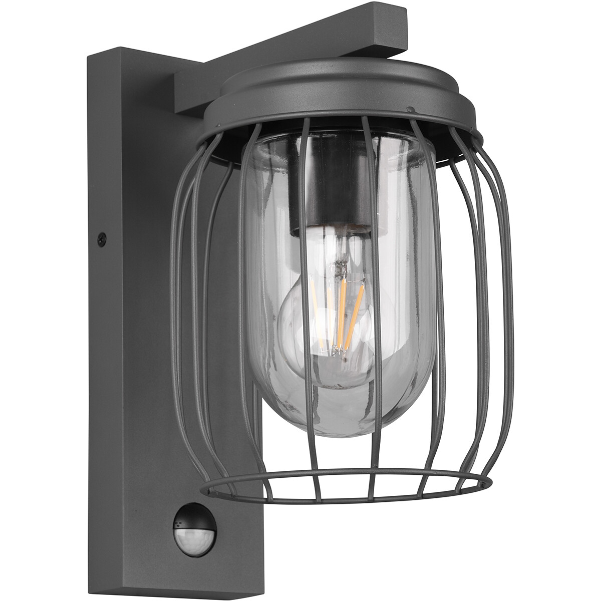 LED Tuinverlichting met Bewegingssensor - Wandlamp - Trion Tinolo - E27 Fitting - Spatwaterdicht IP44 - Rond - Mat Antraciet - Aluminium